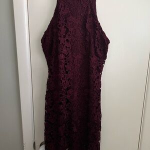 Lulu's Deep Burgundy Backless Lace Dress